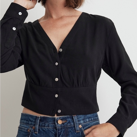 Madewell V Neck Button Front Shirt NO457 Black M - Picture 4 of 8